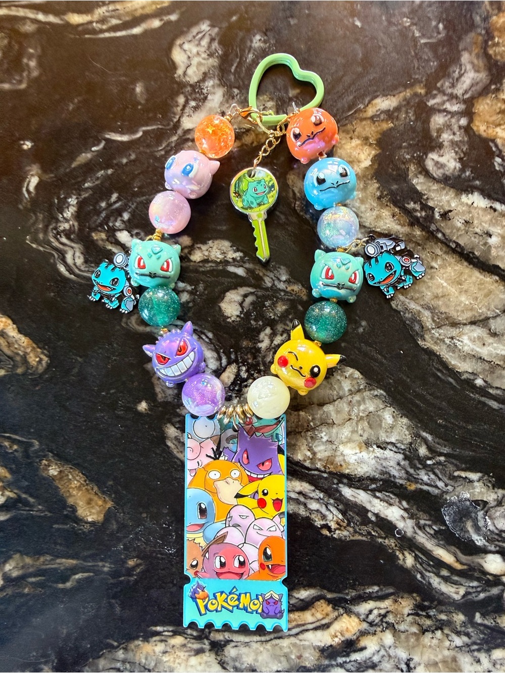 Pokemon Multicolor Character Beaded Keychain with Pikachu Charm